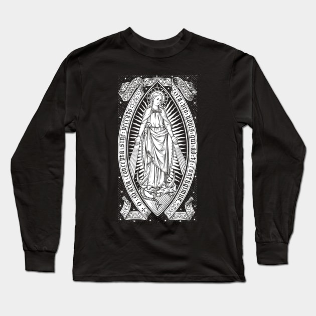 Virgin Mary Catholic Vintage Engraving Long Sleeve T-Shirt by Beltschazar